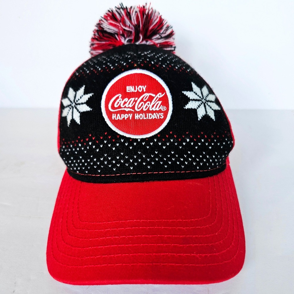 2016 Coca-Cola Happy Holidays Snapback Hat Pom Pom Ugly Sweater Christmas Cap